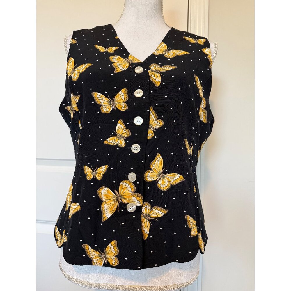 Vintage Norton McNaughton Butterfly Print Button-Up Vest Size M